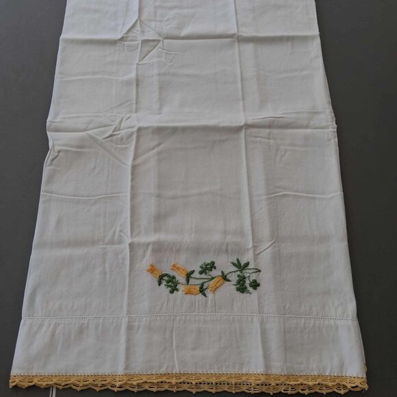 EMBROIDERED YELLOW ROSE PILLOW CASES-SET OF 2 - Picture 1 of 6